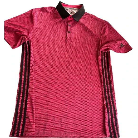 ADIDAS MEN'S POLO, SIZE: L COLOR: PINK/BLACK ALL OVER PATTERN. EUC - Picture 6 of 10